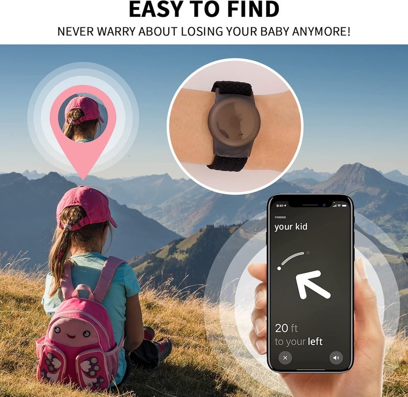 FNCOLL 2 Pack Kids Wristband for AirTag, Nylon Watch Band GPS Tracker Holder Protective Case Compatible with Apple Air Tag, Adjustable Anti-lost Bracelet for Toddler Baby Children Elders - Image 5